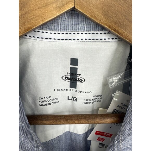 Jeans By Buffalo Rafael Mens Blue Chambray Button Down Shirt Long Sleeve Size L - Picture 3 of 11